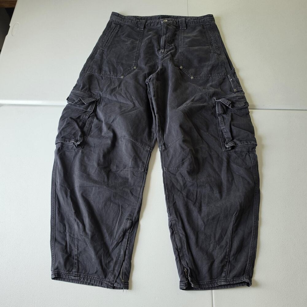 Gap Barrel Cargo Pants Womens 14 Tall Black Wide Leg Ankle Zip Cotton Twill